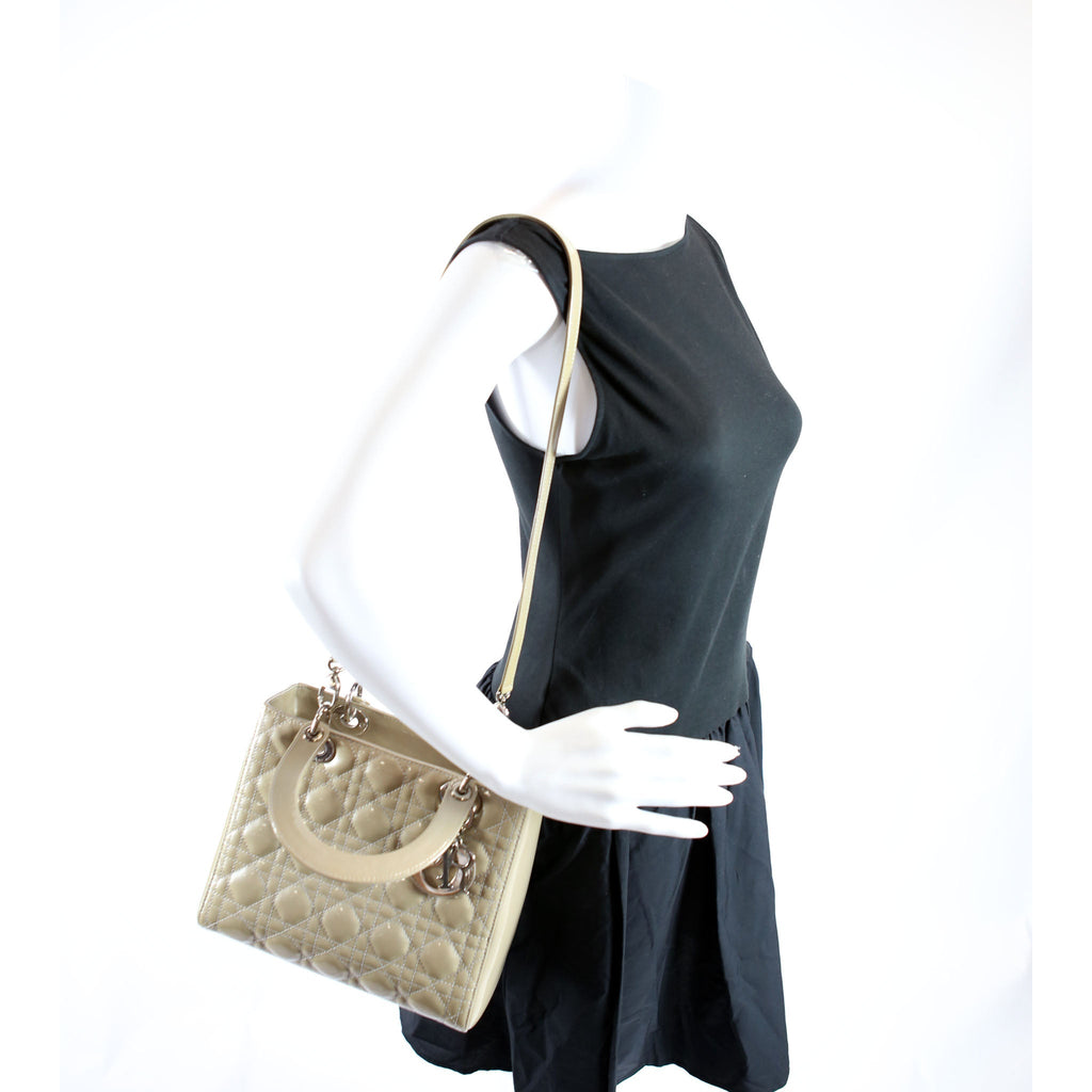 Lady Dior Medium Patent Taupe