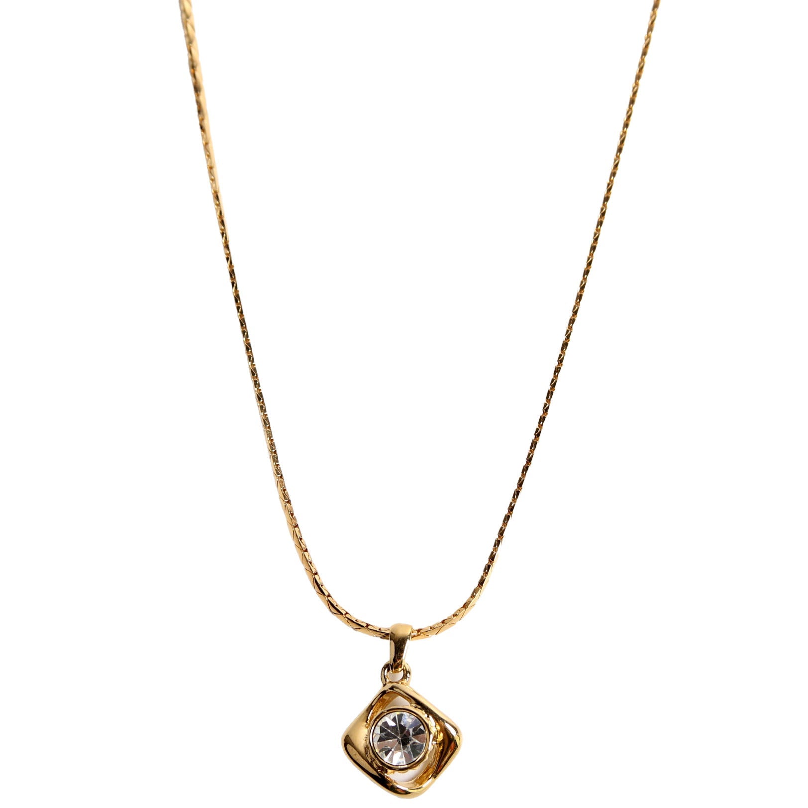 Square Charm Pendant Necklace Vintage Gold