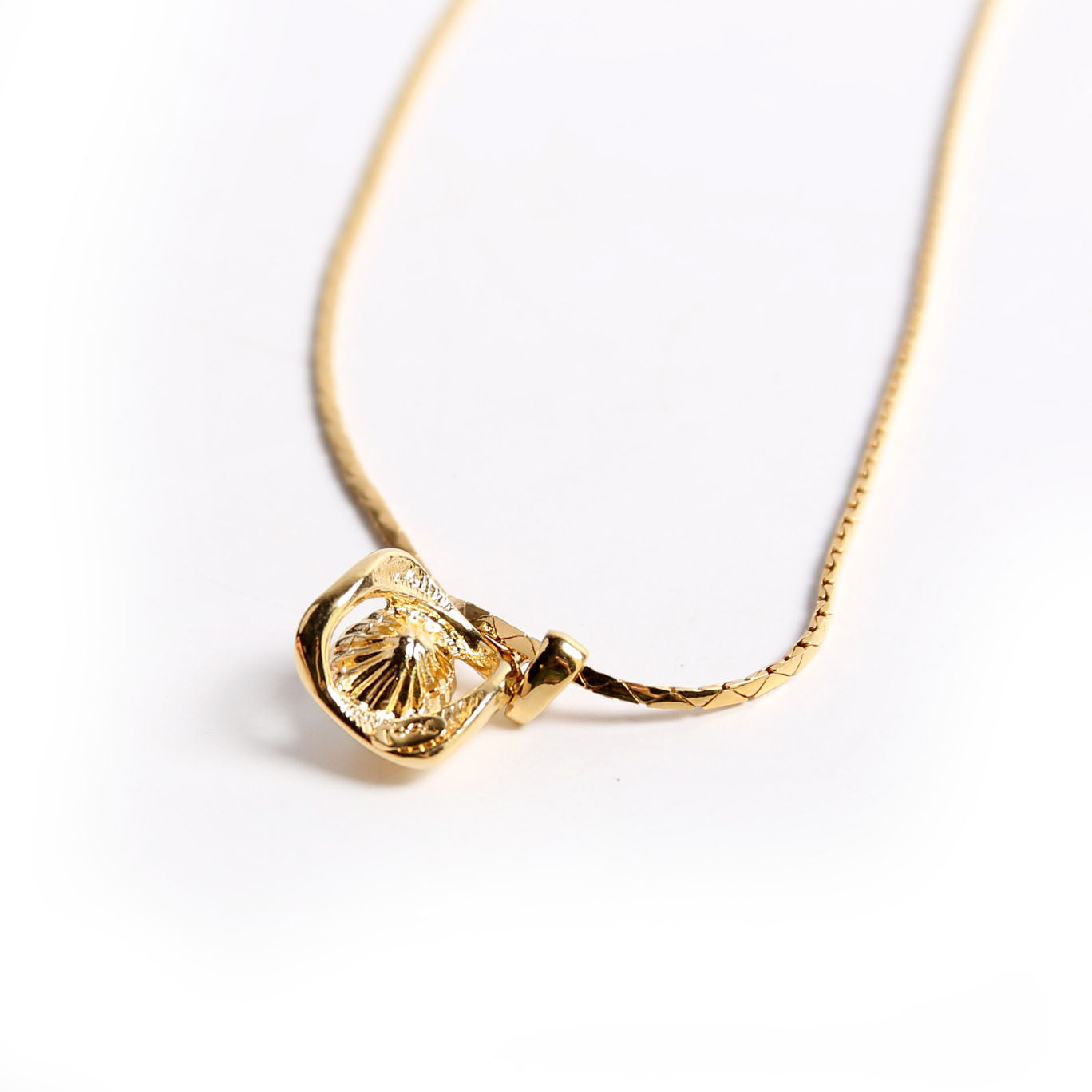 Square Charm Pendant Necklace Vintage Gold