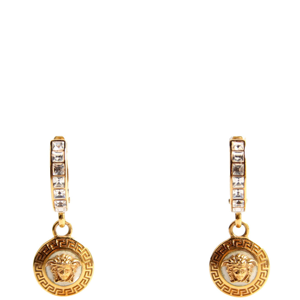 Medusa Strass Drop Hoop Earrings Gold