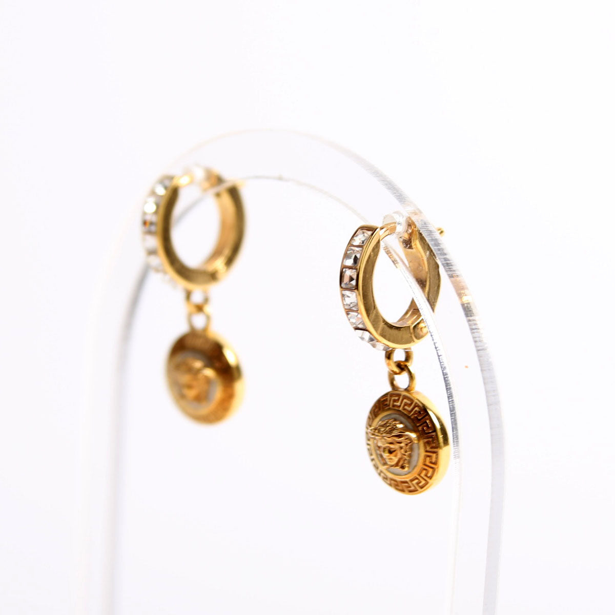 Medusa Strass Drop Hoop Earrings Gold