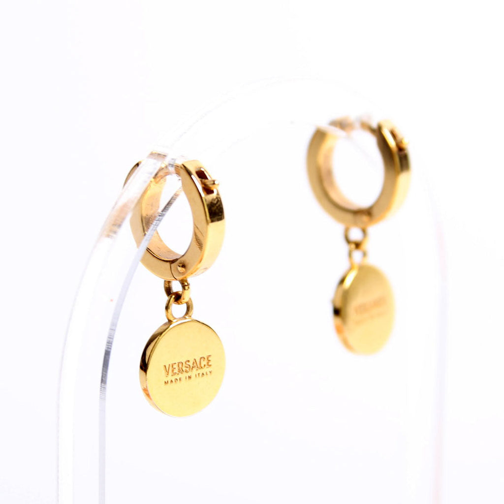 Medusa Strass Drop Hoop Earrings Gold