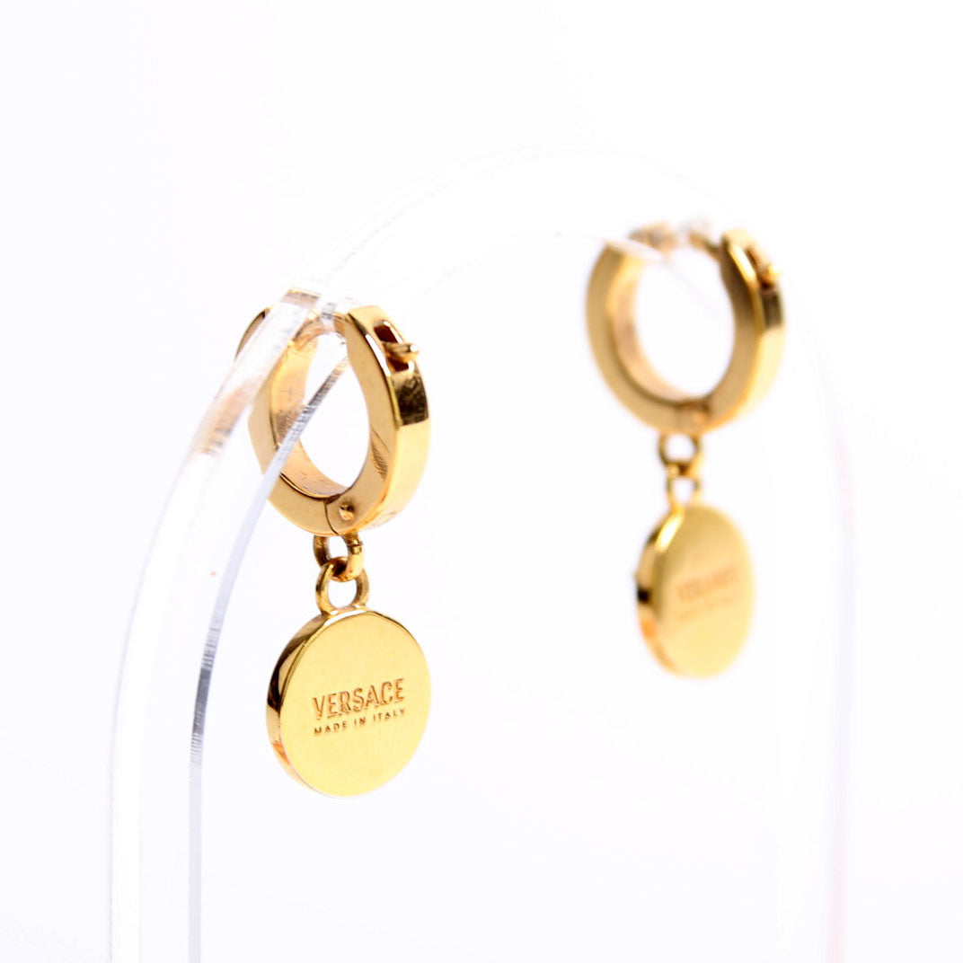 Medusa Strass Drop Hoop Earrings Gold