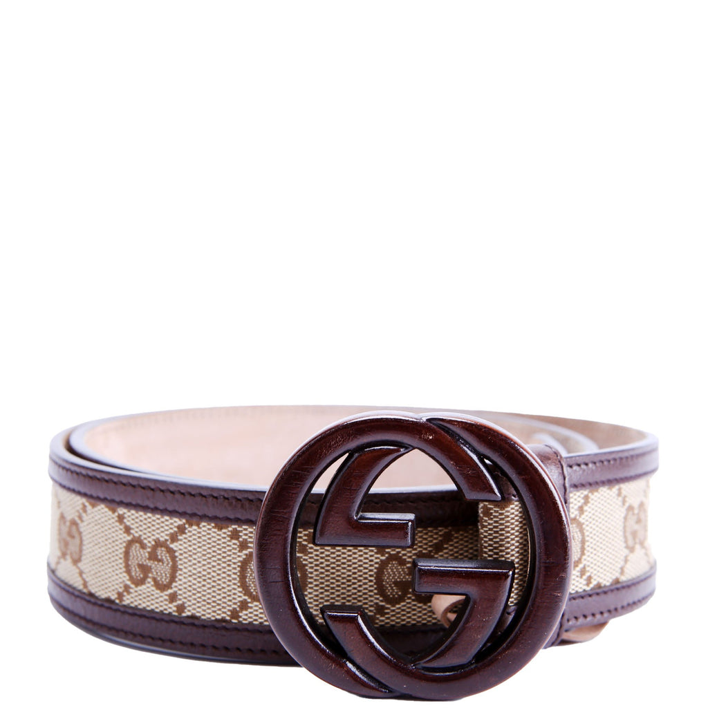 245889 GG Cnavas Interlocking G Bamboo Belt Size 85/34 Brown