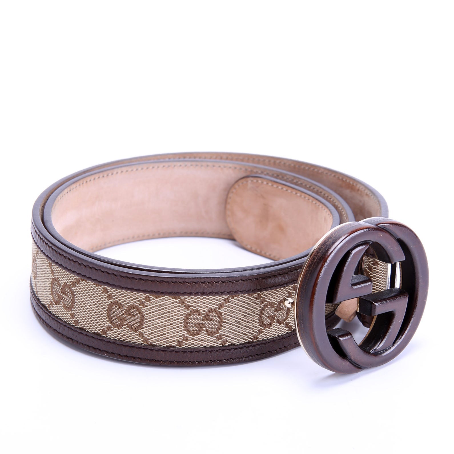 245889 GG Cnavas Interlocking G Bamboo Belt Size 85/34 Brown