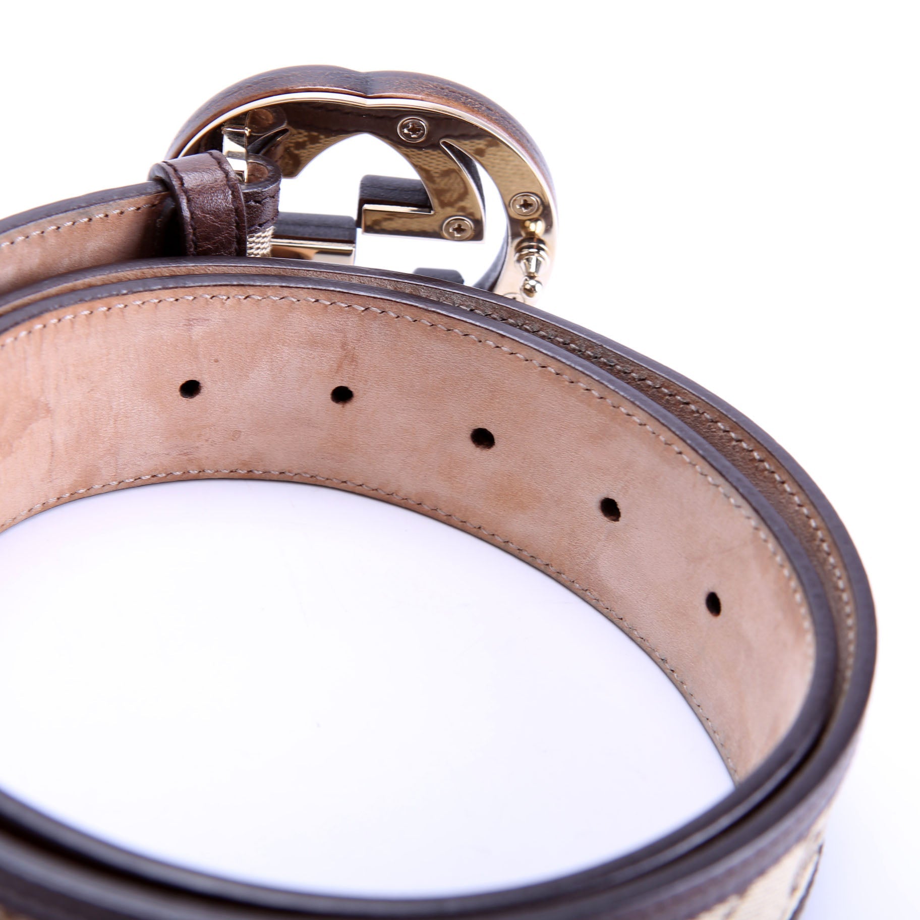 245889 GG Cnavas Interlocking G Bamboo Belt Size 85/34 Brown