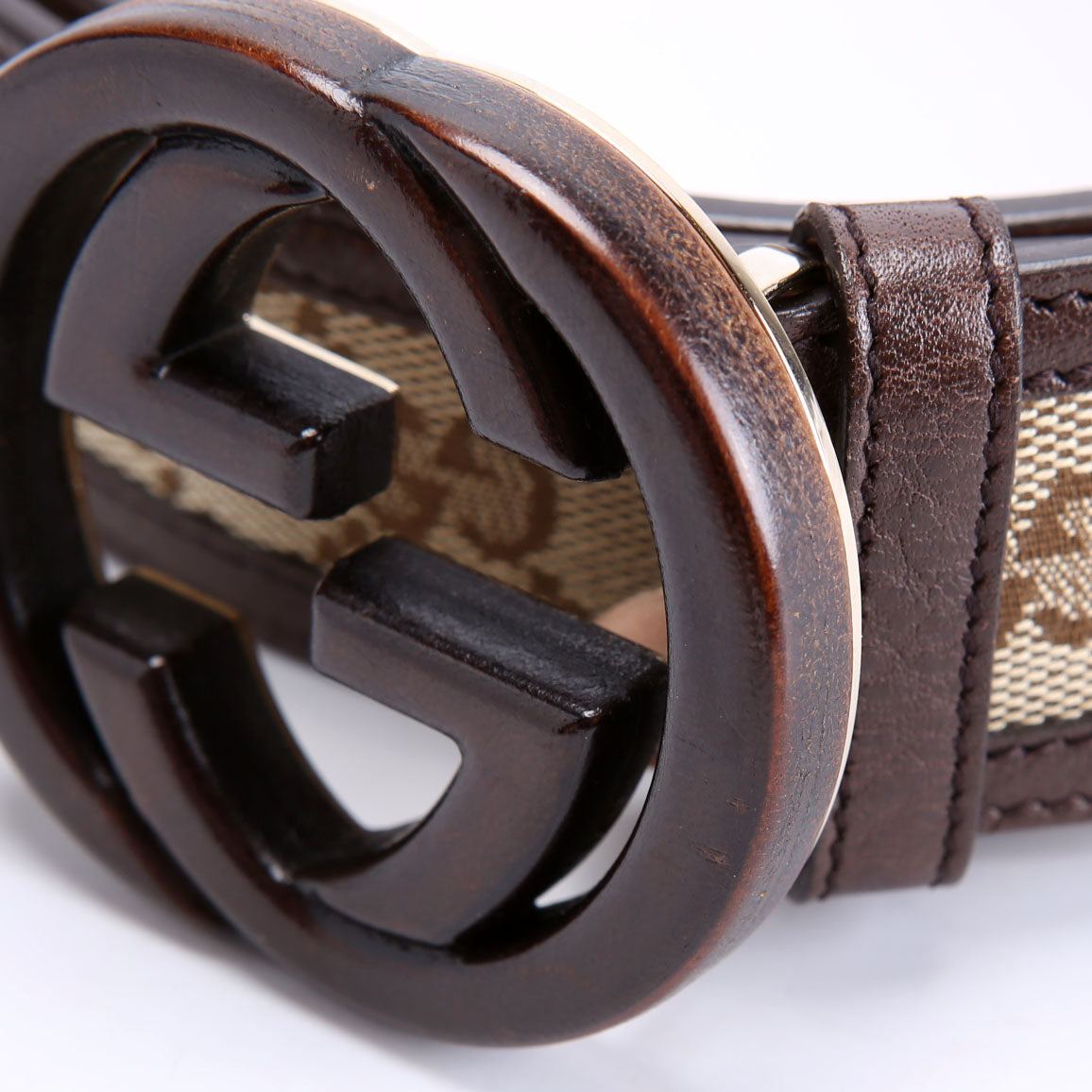 245889 GG Cnavas Interlocking G Bamboo Belt Size 85/34 Brown