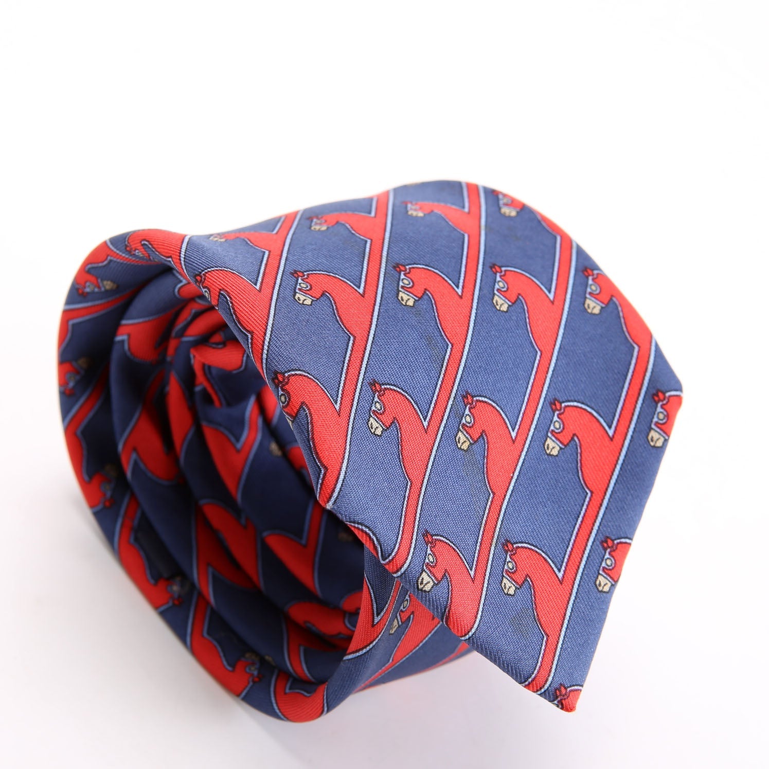 Printed Silk Horse Tie Navy/Red