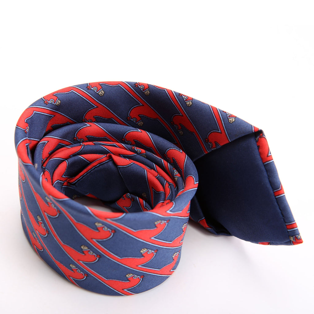 Printed Silk Horse Tie Navy/Red