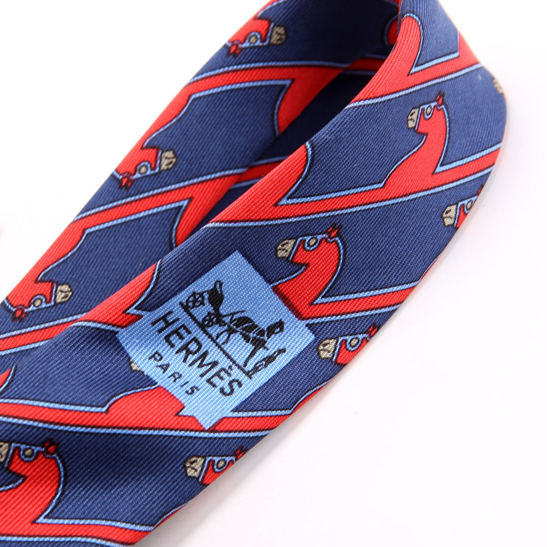 Printed Silk Horse Tie Navy/Red