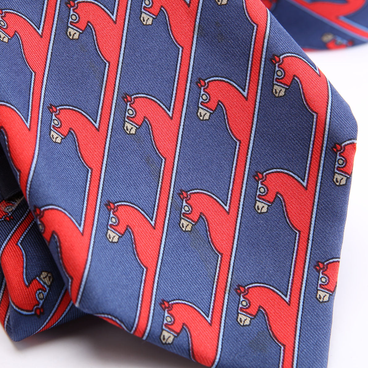 Printed Silk Horse Tie Navy/Red