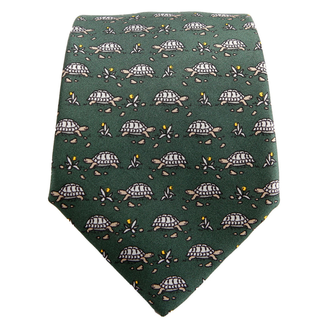 Printed Silk Turtle Tie Green