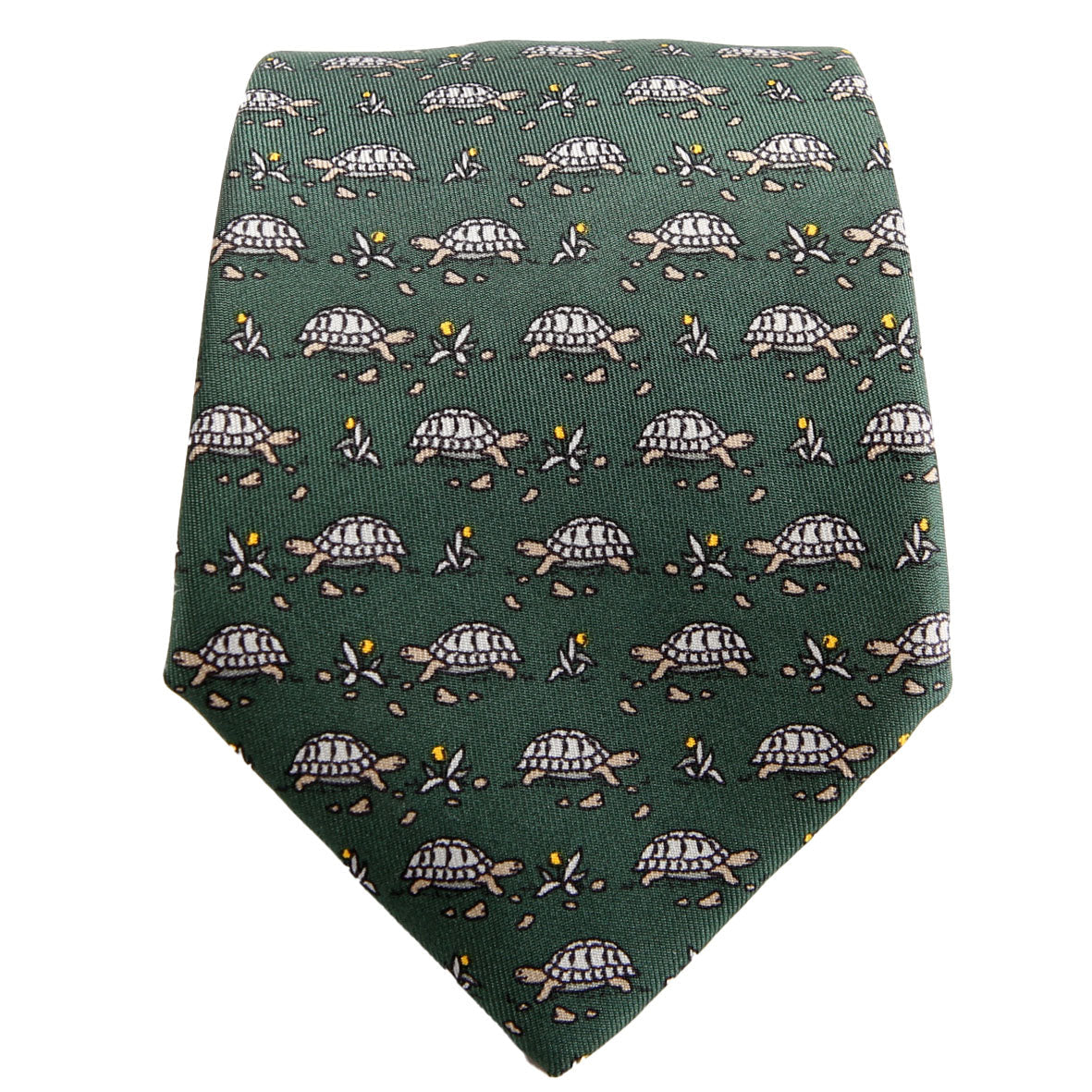 Printed Silk Turtle Tie Green