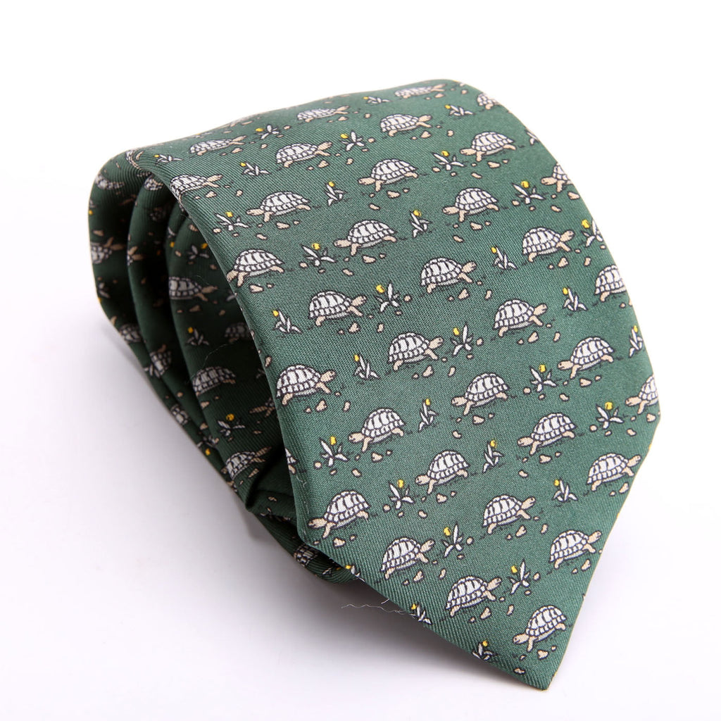 Printed Silk Turtle Tie Green