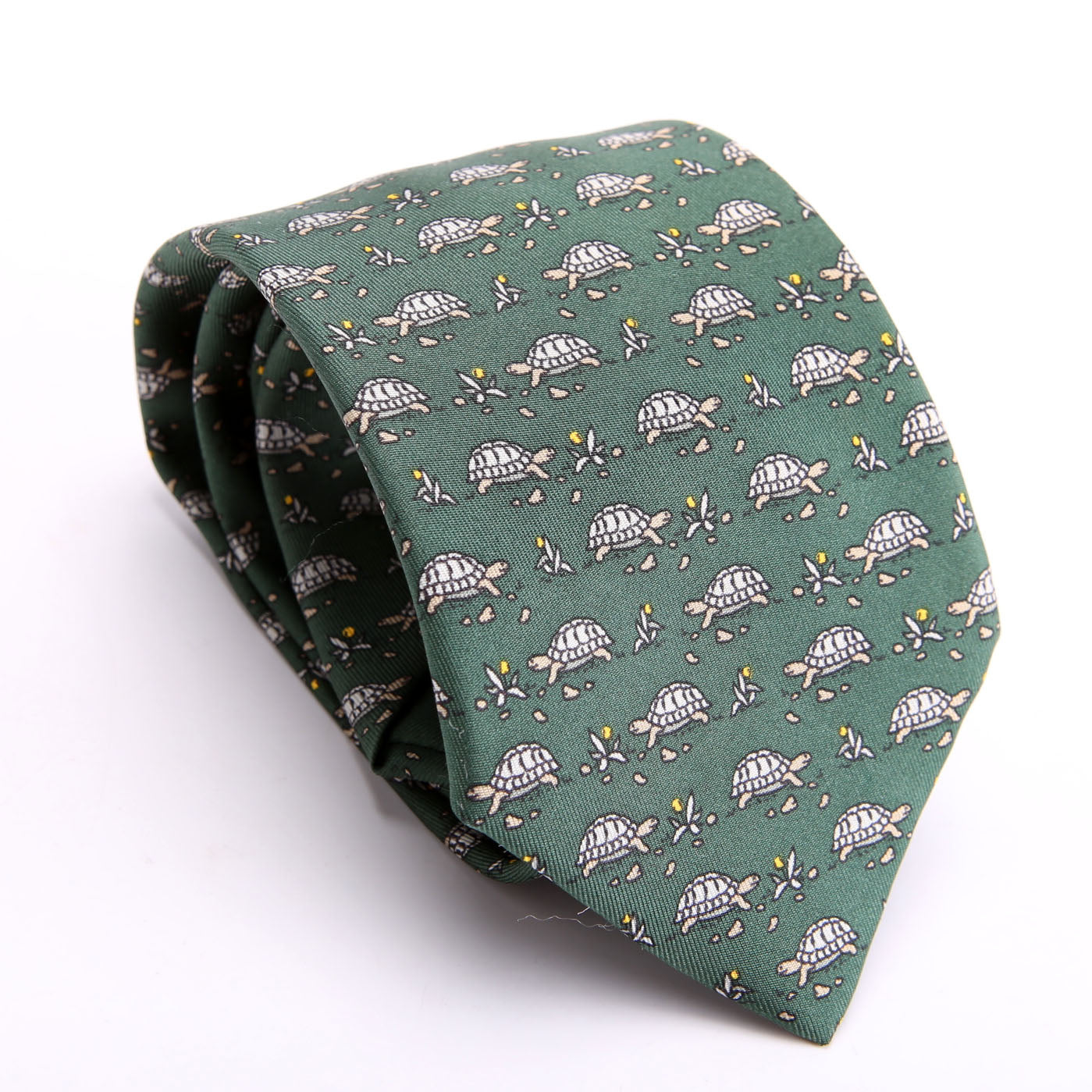 Printed Silk Turtle Tie Green