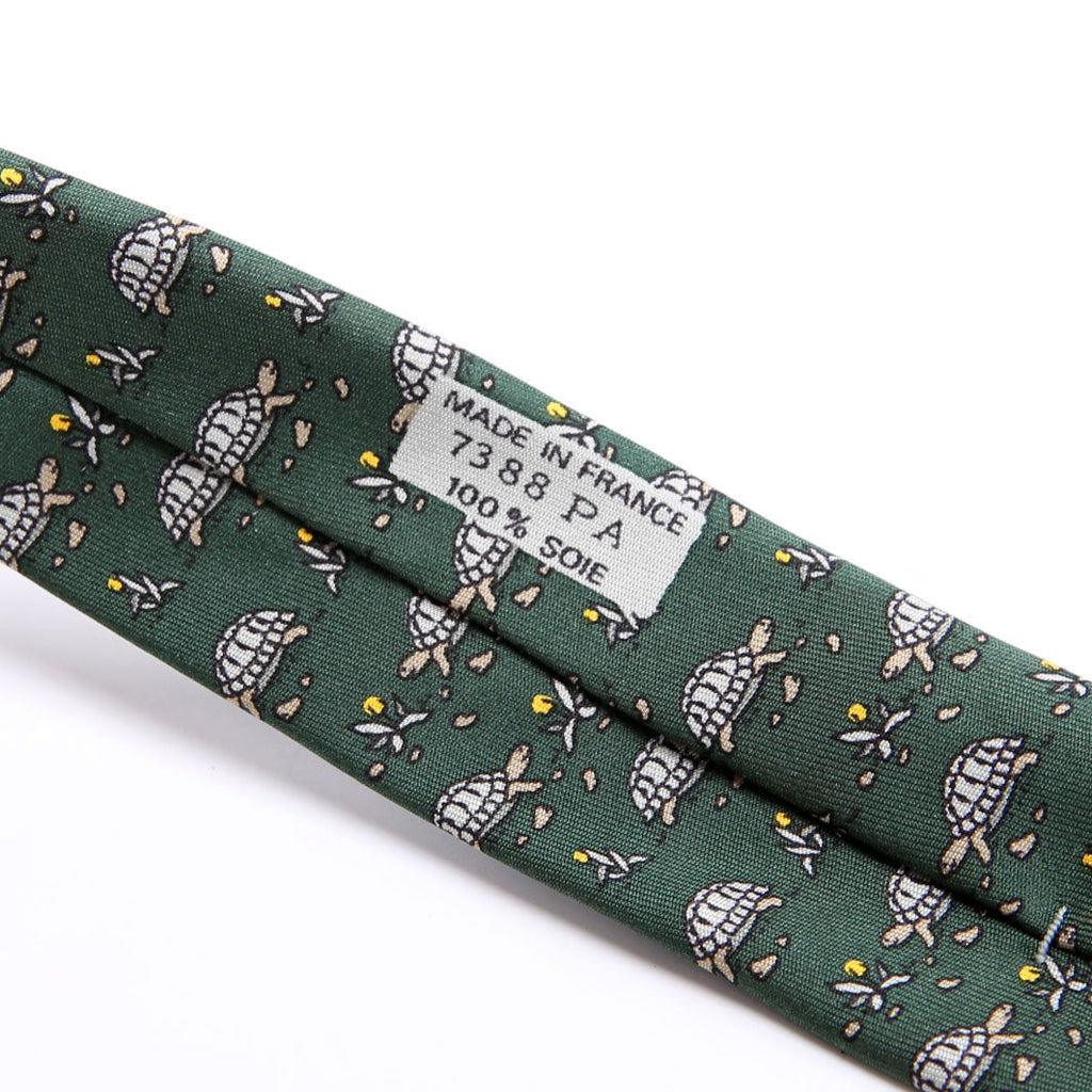 Printed Silk Turtle Tie Green