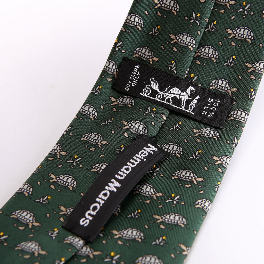 Printed Silk Turtle Tie Green