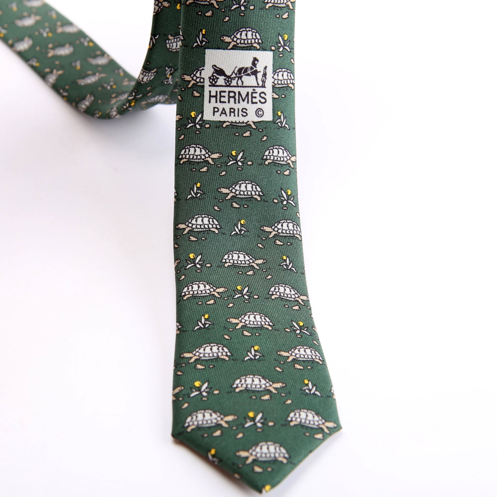 Printed Silk Turtle Tie Green