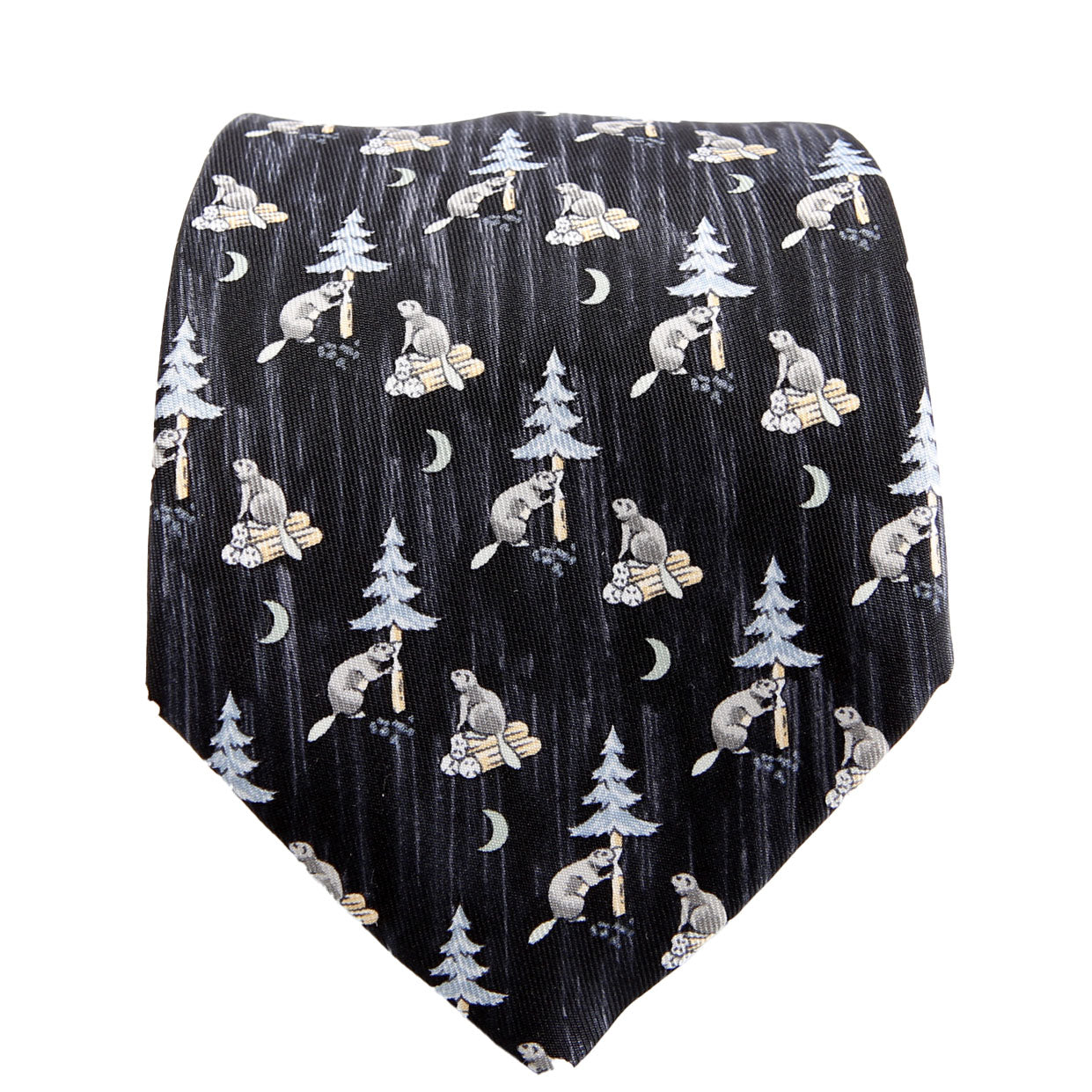 Printed Silk Beaver Tie Navy