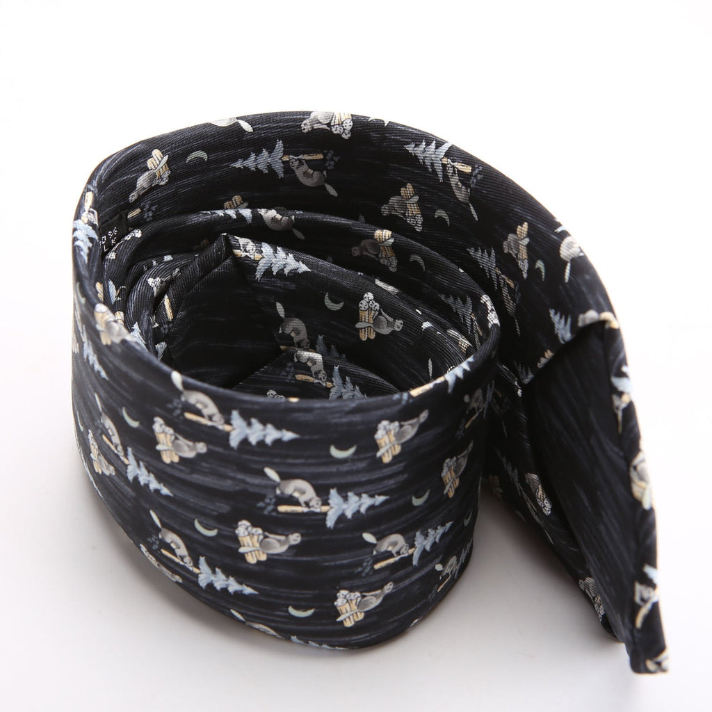 Printed Silk Beaver Tie Navy