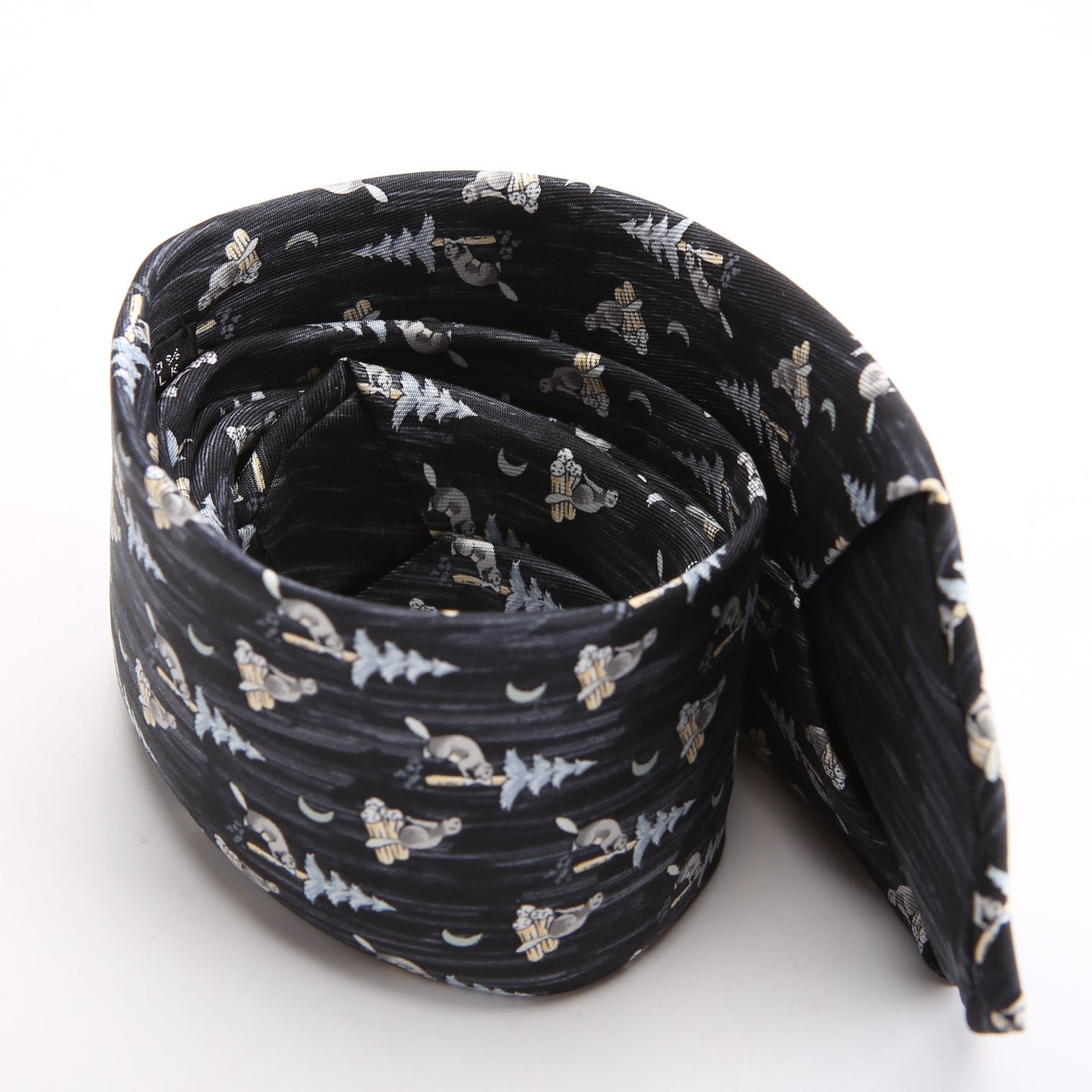 Printed Silk Beaver Tie Navy