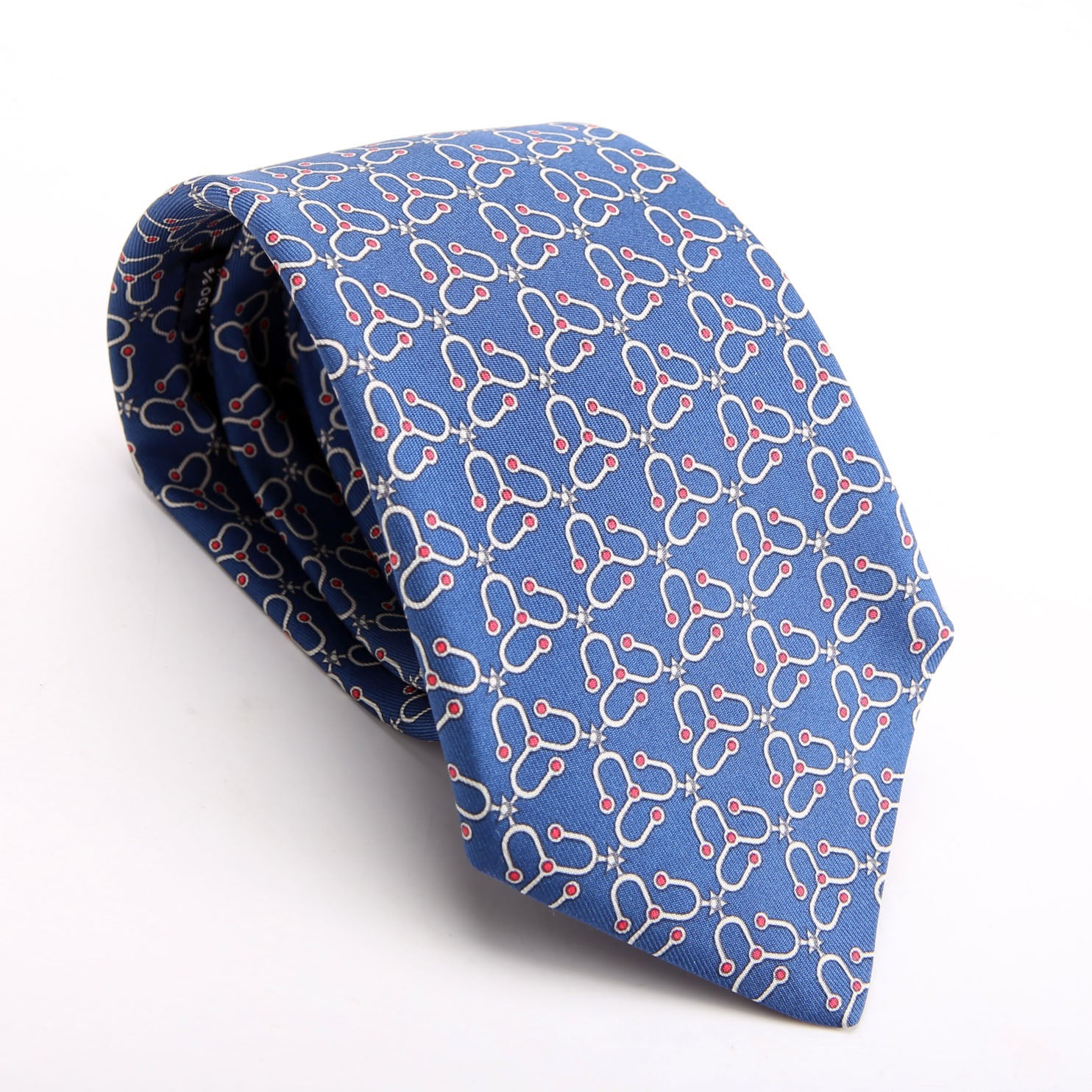 Hermes Printed Silk Tie Blue/Red