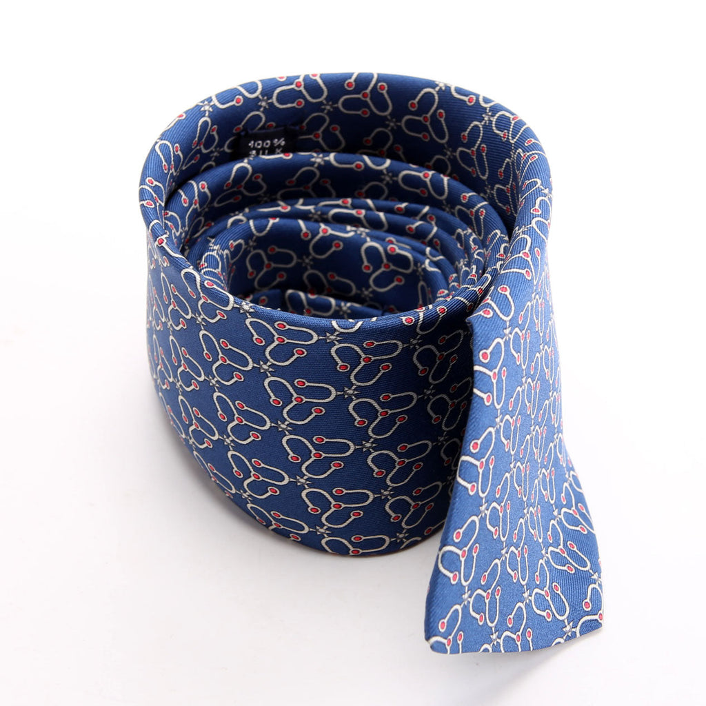 Hermes Printed Silk Tie Blue/Red