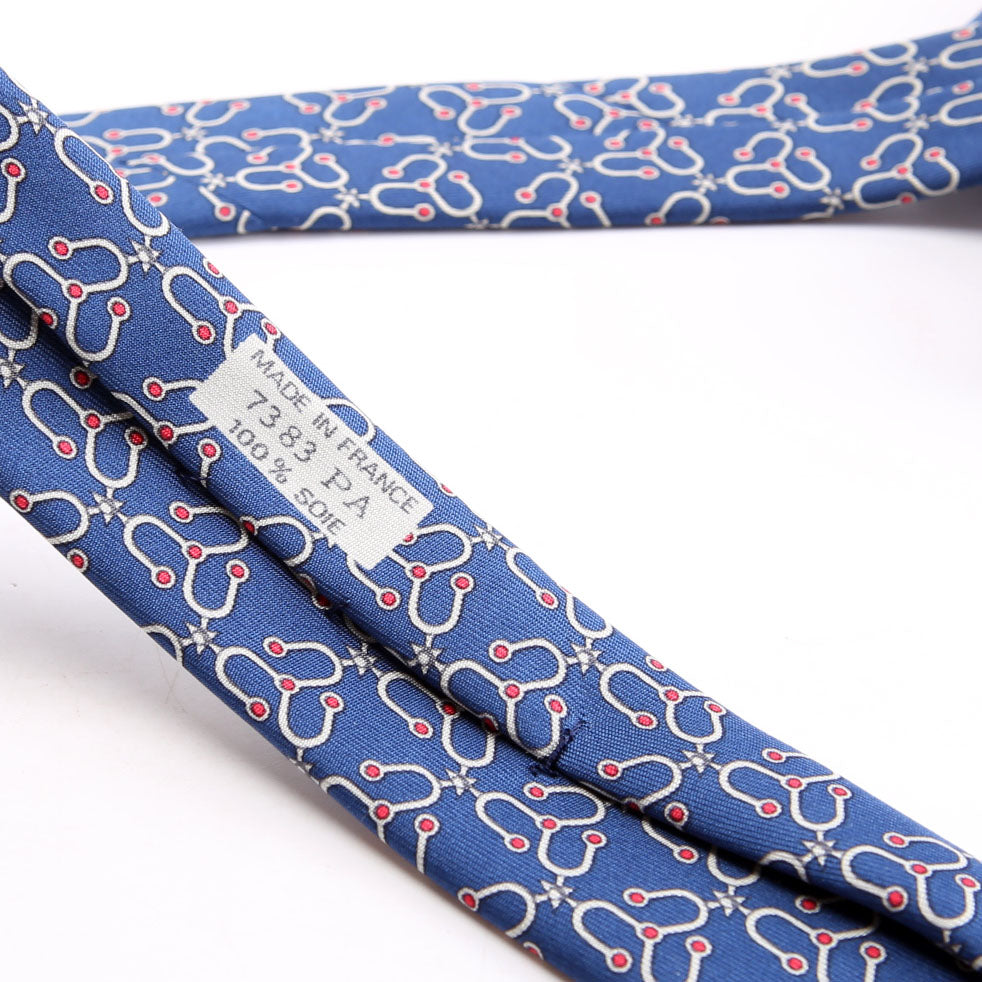 Hermes Printed Silk Tie Blue/Red