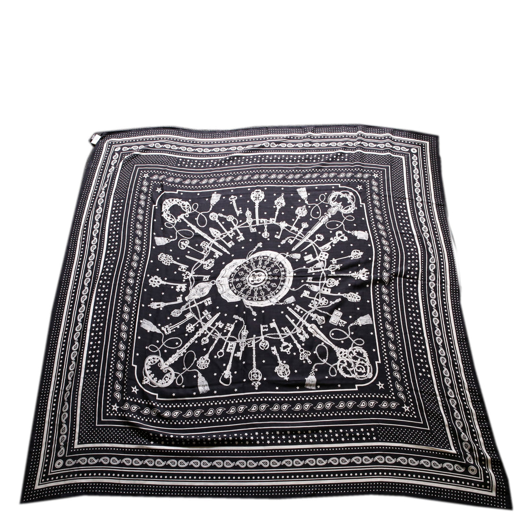 Les Cles Bandana Cashmere 140 Scarf Black/White