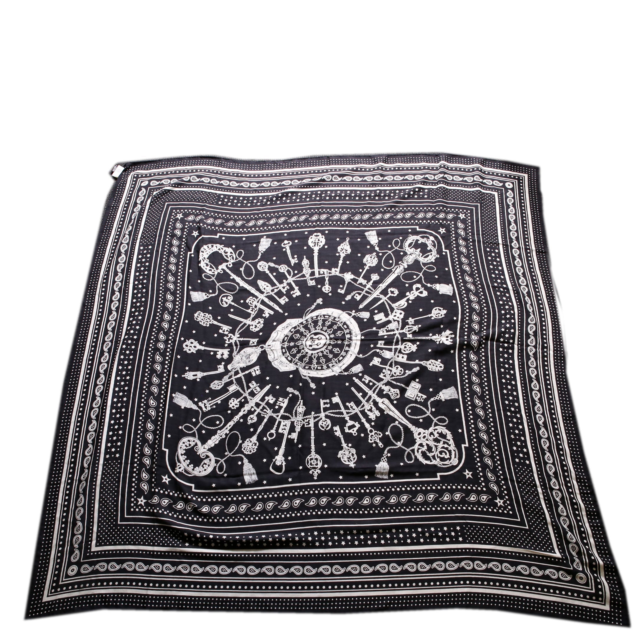 Les Cles Bandana Cashmere 140 Scarf Black/White