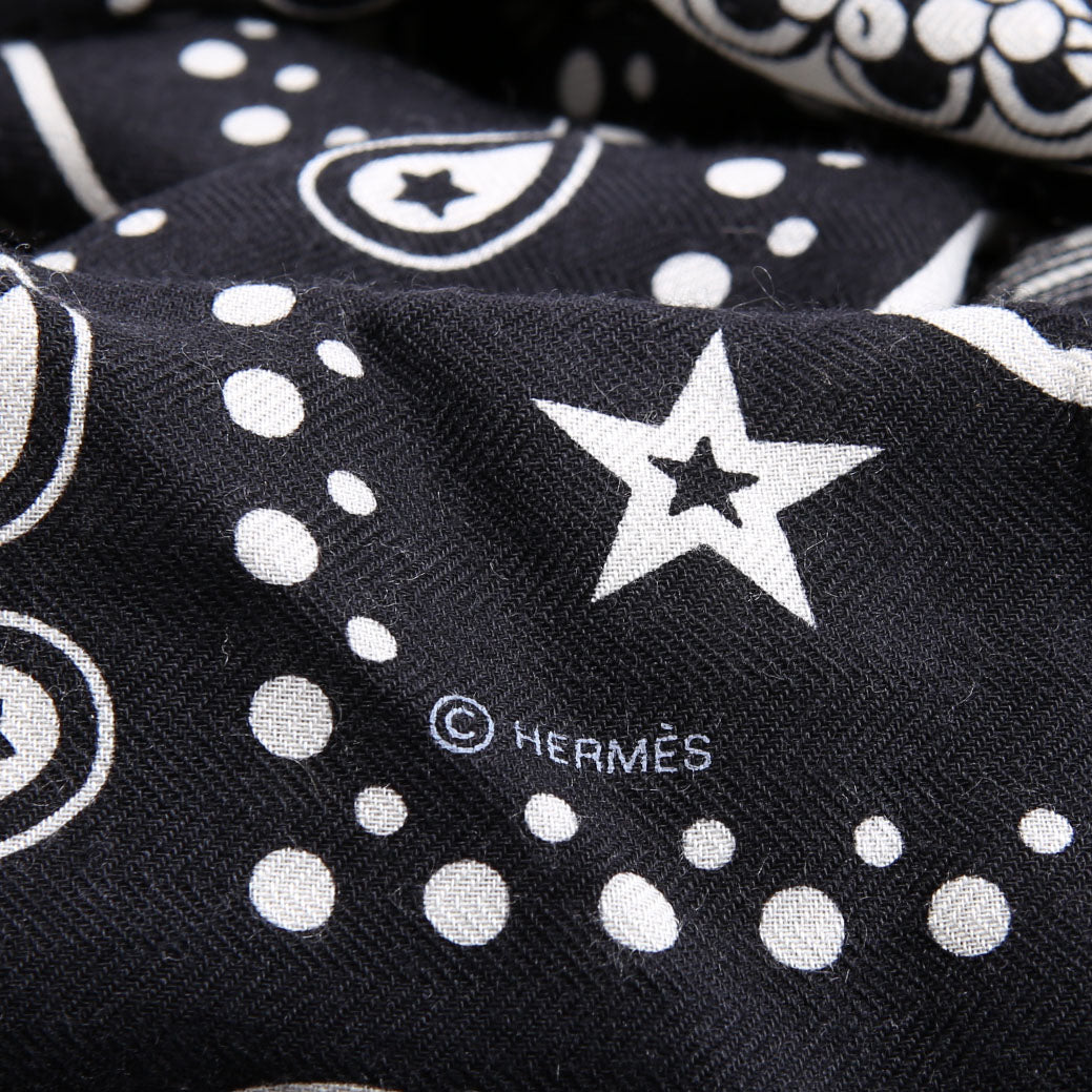 Les Cles Bandana Cashmere 140 Scarf Black/White