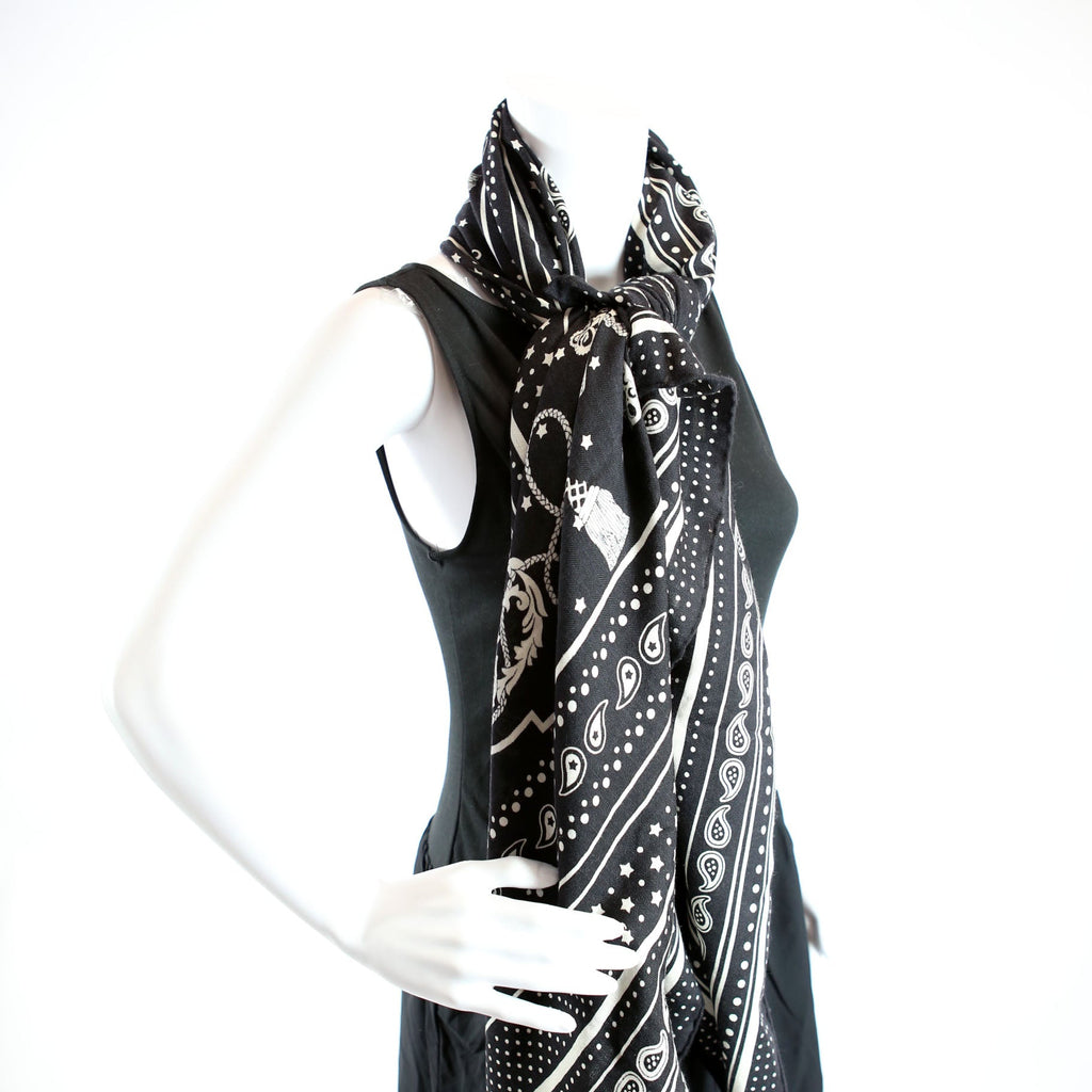 Les Cles Bandana Cashmere 140 Scarf Black/White