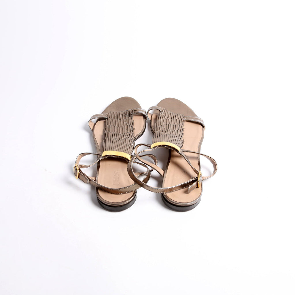 Fringe Anklewrap Sandals Size 39 Bronze