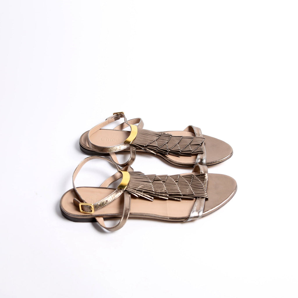 Fringe Anklewrap Sandals Size 39 Bronze