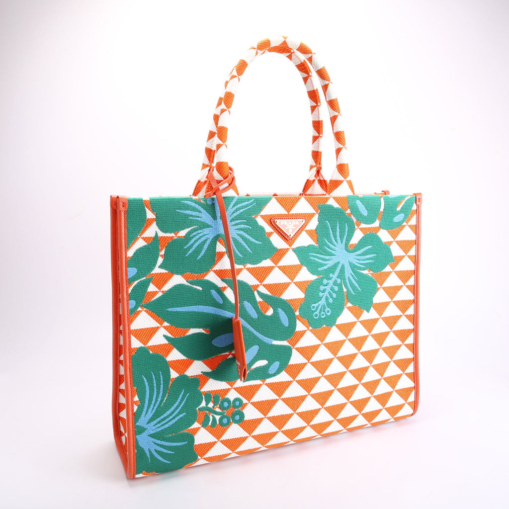 Prada 1BA356 Symbole Embroidered Tote Orange/White