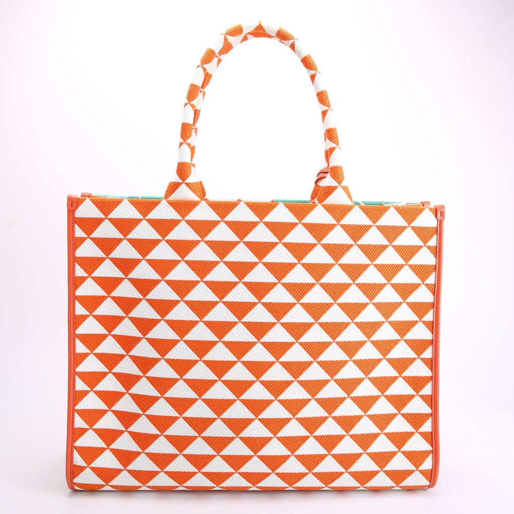 Prada 1BA356 Symbole Embroidered Tote Orange/White