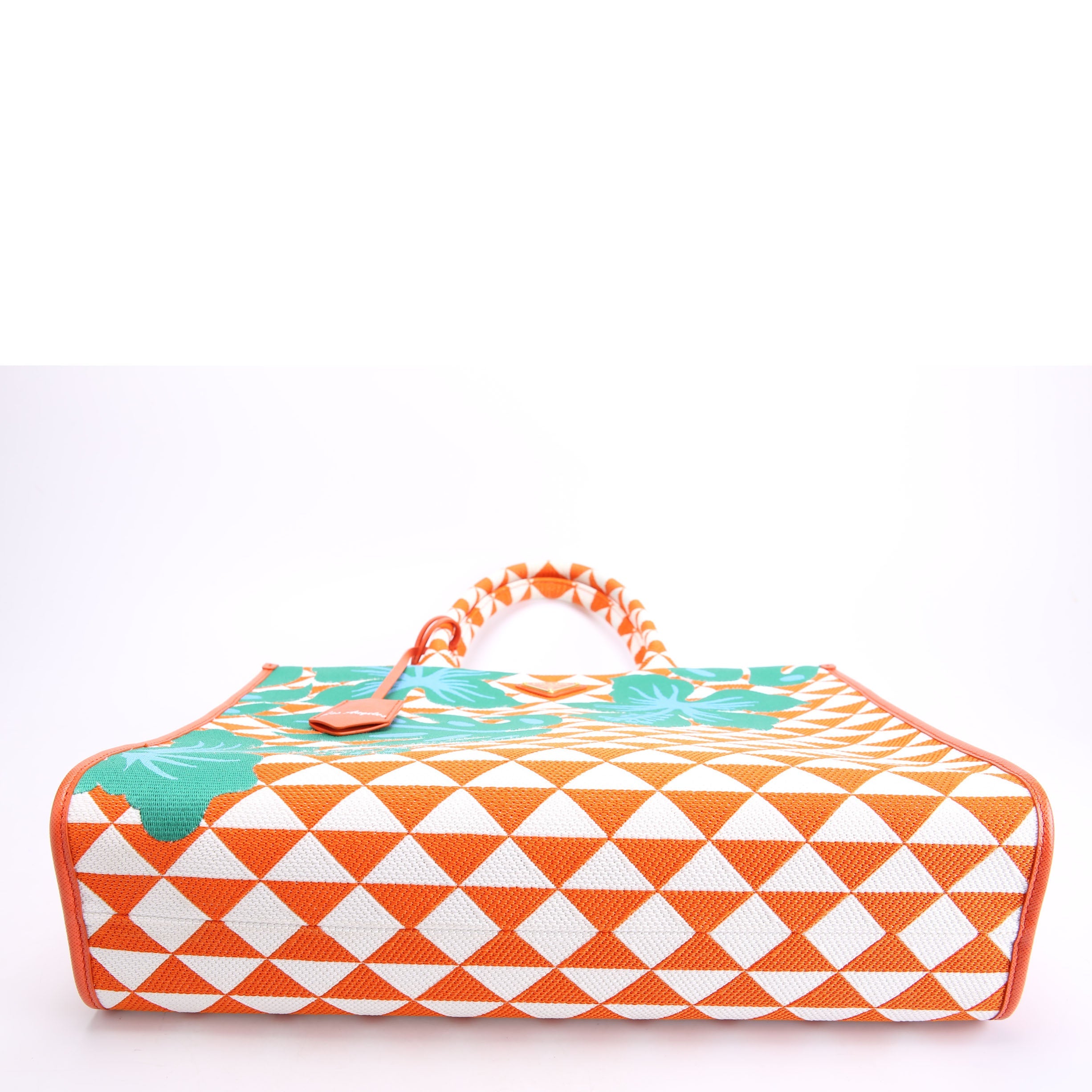 Prada 1BA356 Symbole Embroidered Tote Orange/White