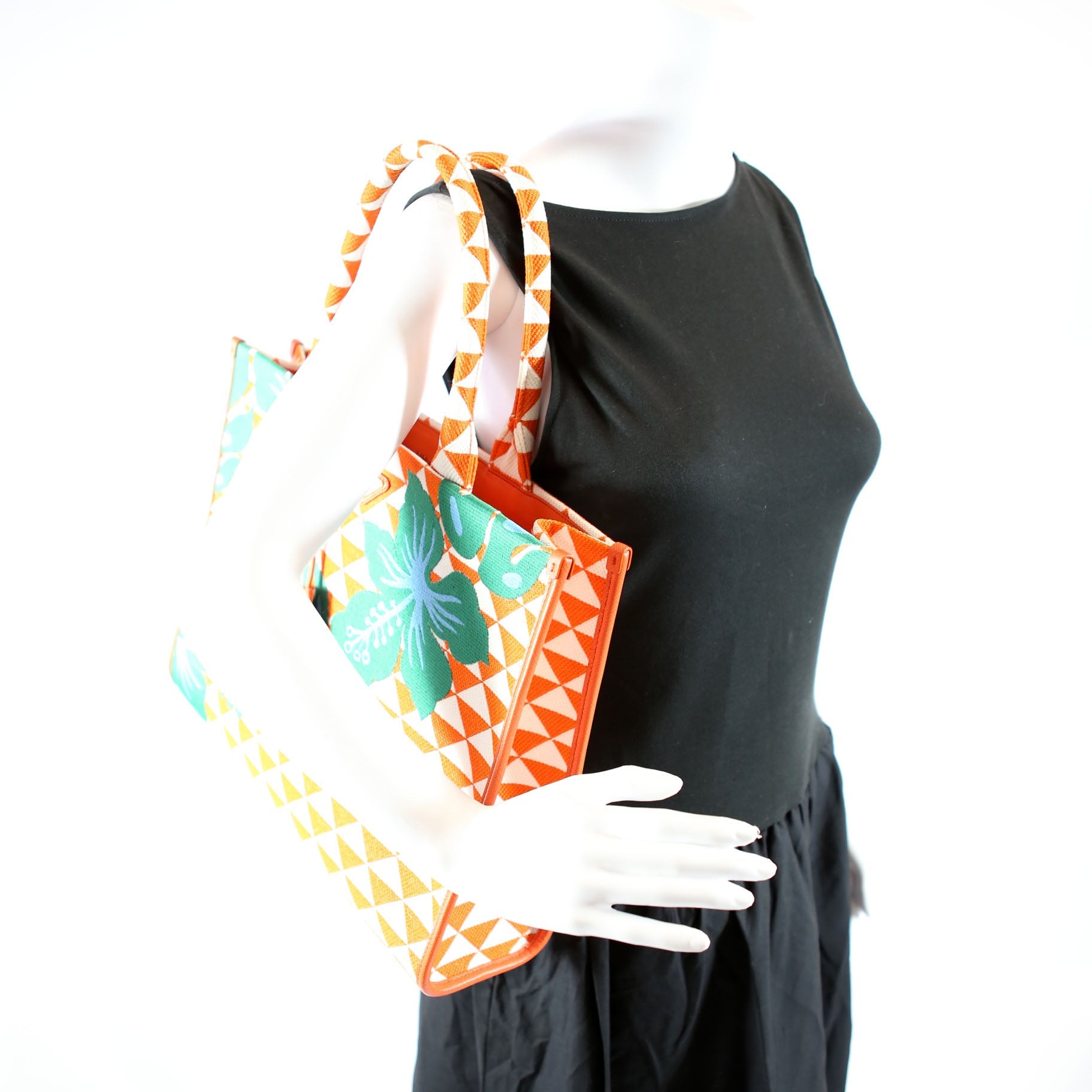 Prada 1BA356 Symbole Embroidered Tote Orange/White
