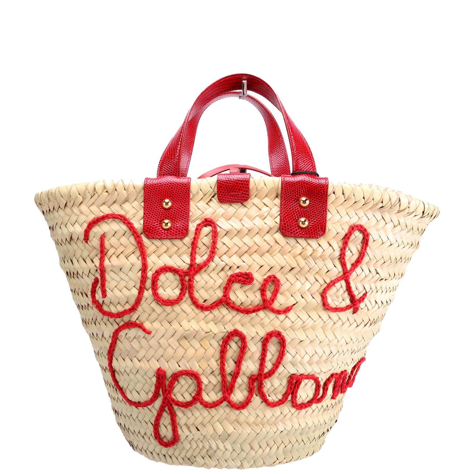 Kendra Raffia Logo Tote Red