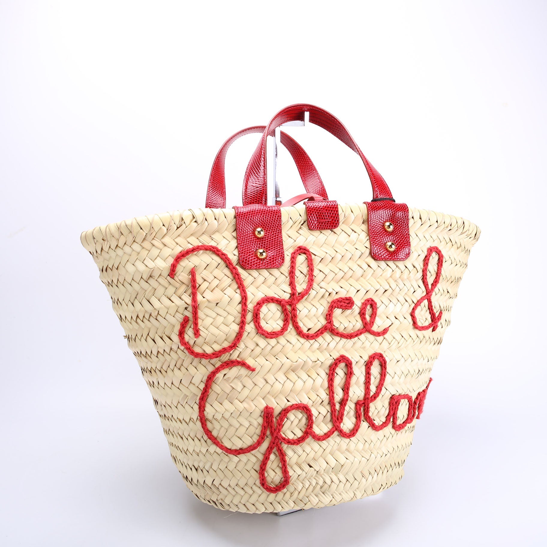 Kendra Raffia Logo Tote Red