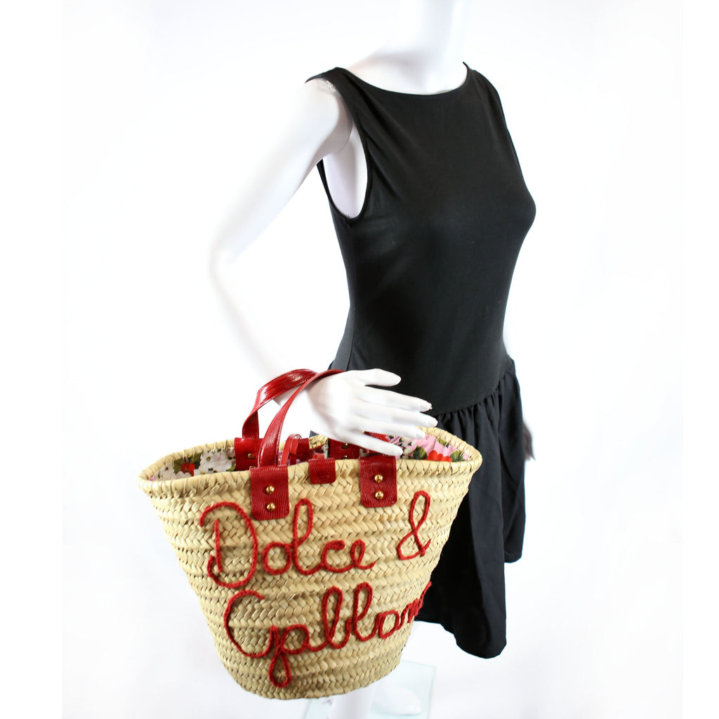 Kendra Raffia Logo Tote Red
