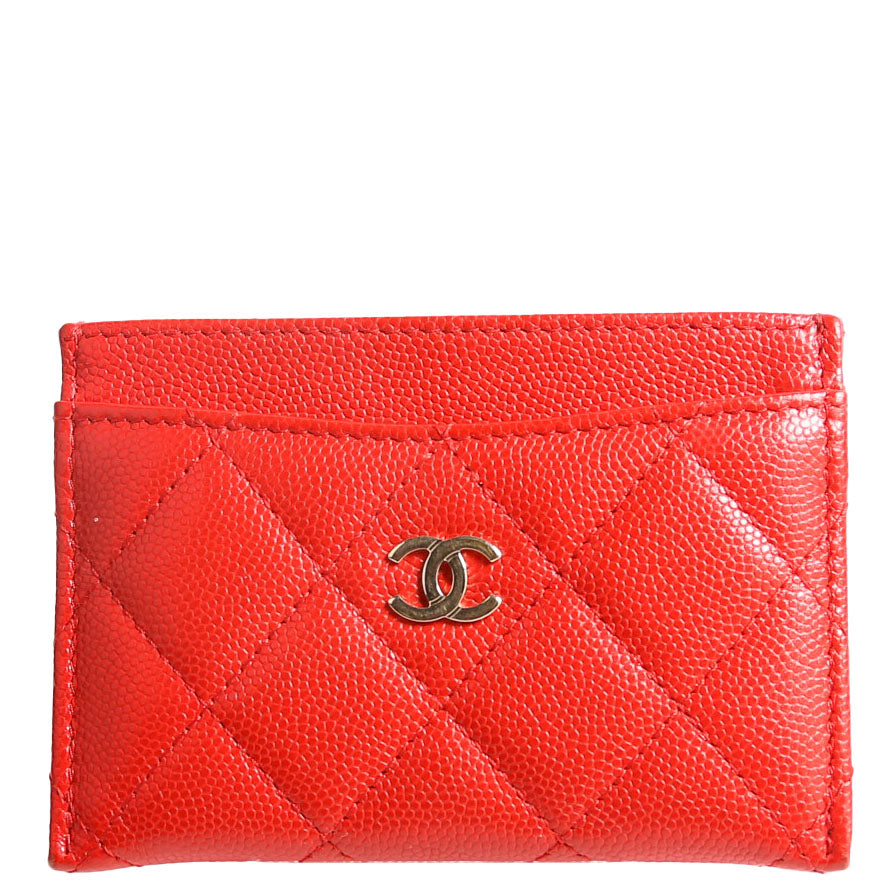 Quilted CC Card Holder Caviar RFID Red
