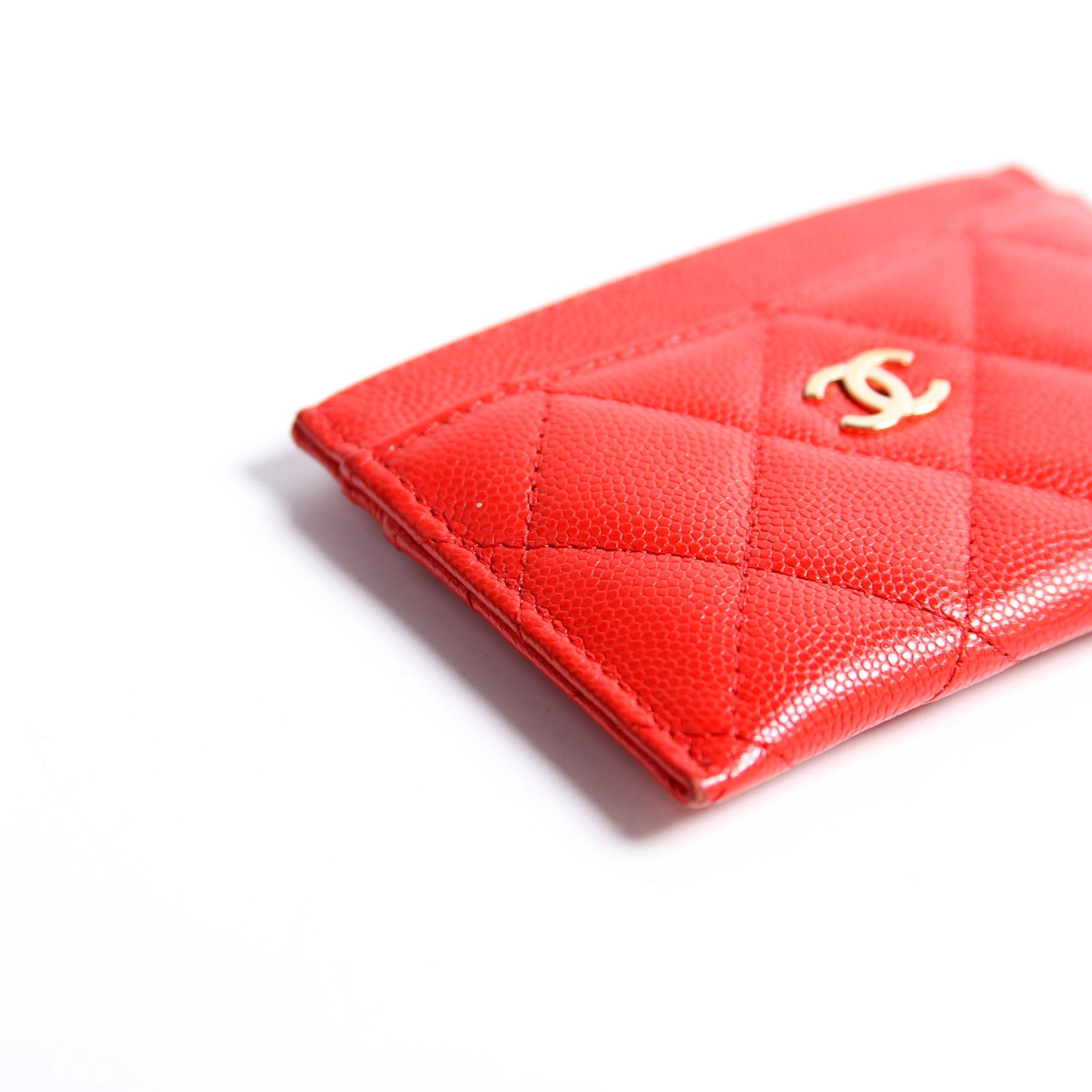 Quilted CC Card Holder Caviar RFID Red
