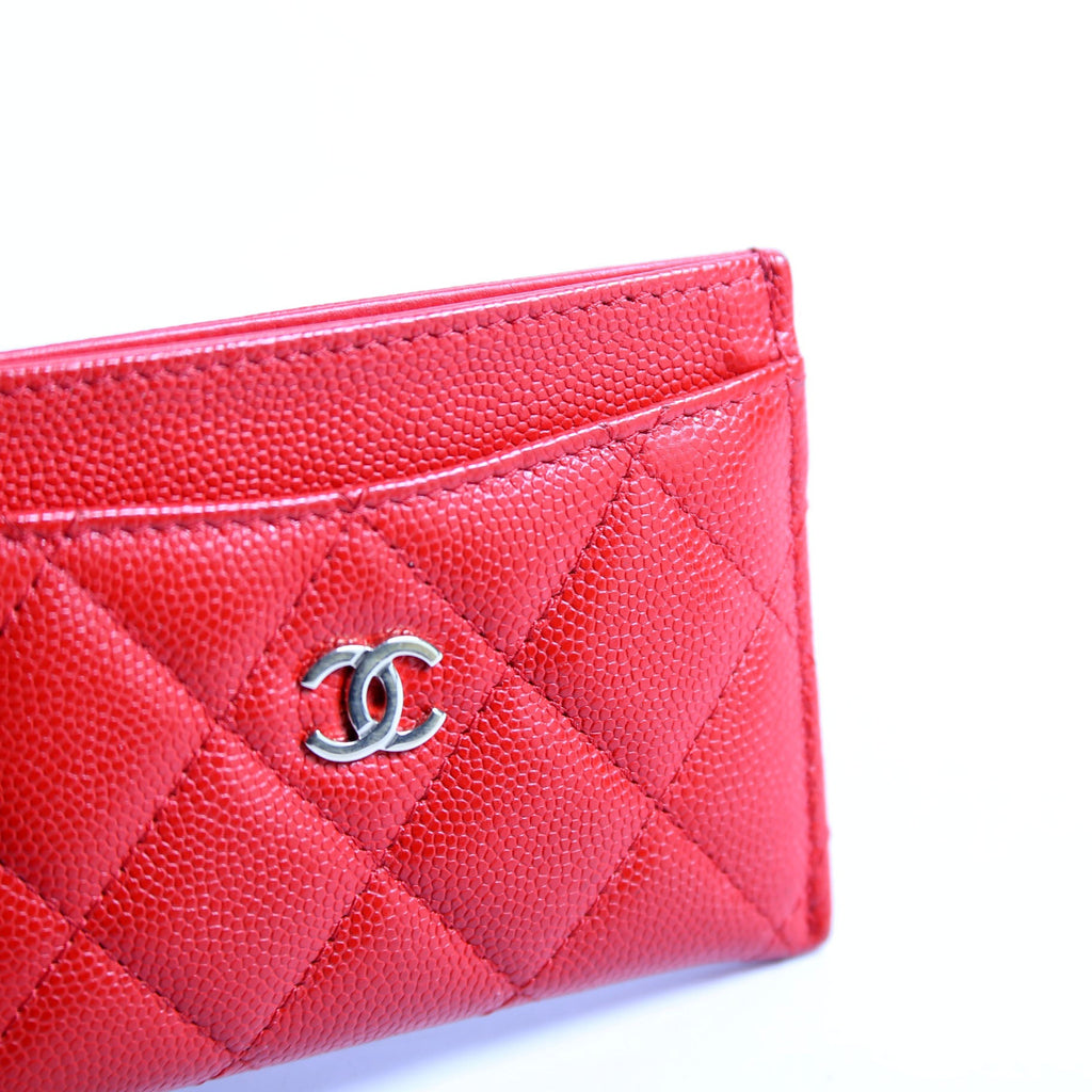 Quilted CC Card Holder Caviar RFID Red
