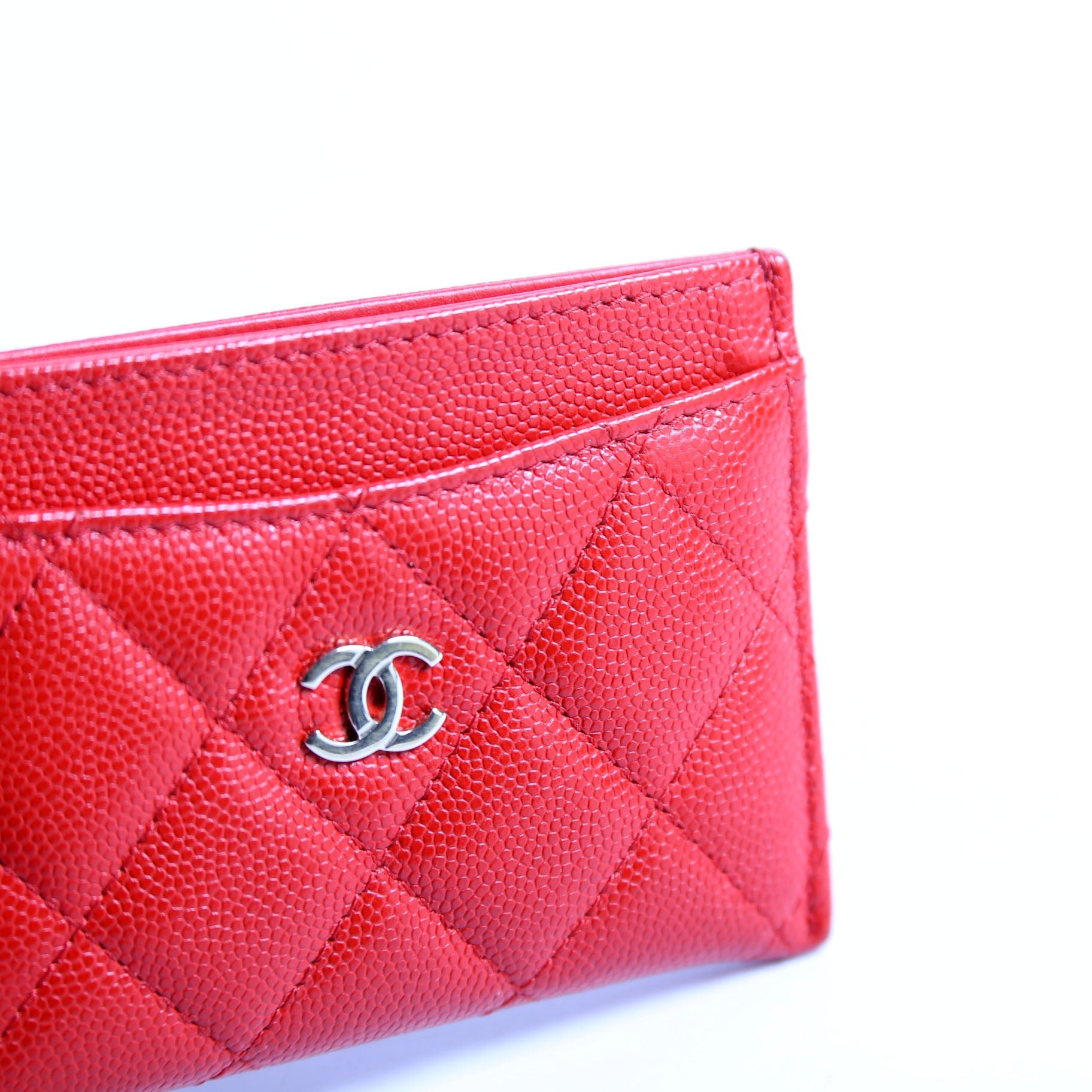 Quilted CC Card Holder Caviar RFID Red