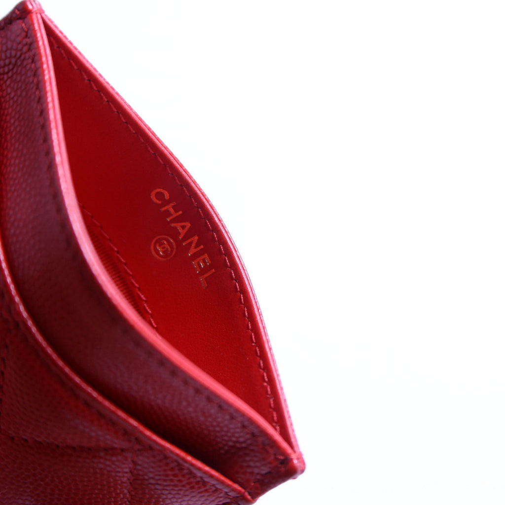 Quilted CC Card Holder Caviar RFID Red