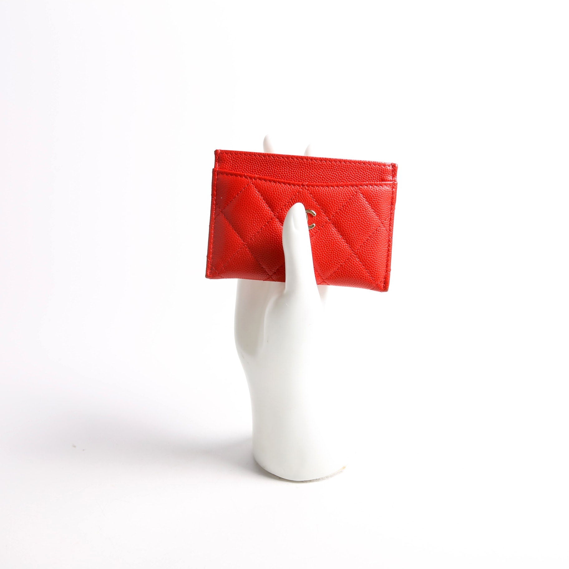 Quilted CC Card Holder Caviar RFID Red