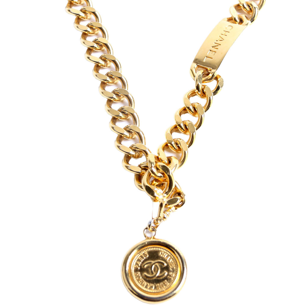 CC Medallion Logo Plate Chain Vintage Belt Gold