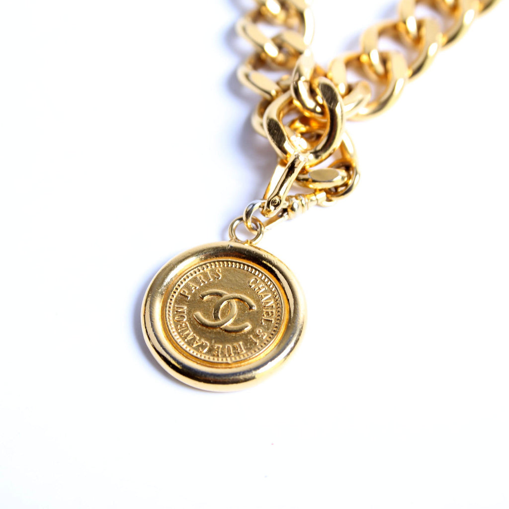 CC Medallion Logo Plate Chain Vintage Belt Gold