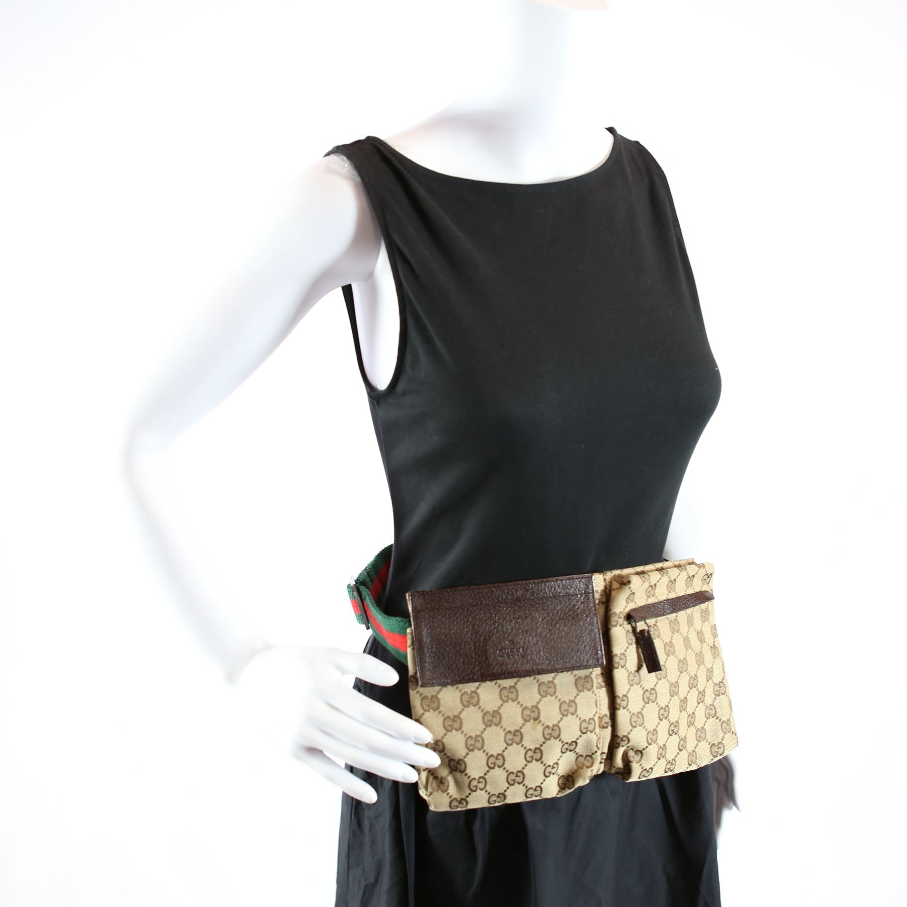28566 GG Canvas Waist Bag Brown